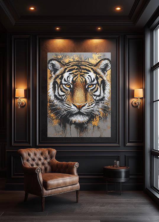 Tiger Portrait Canvas | Modern Animal Wall Art | Man Cave Decor — Framed Print wall art