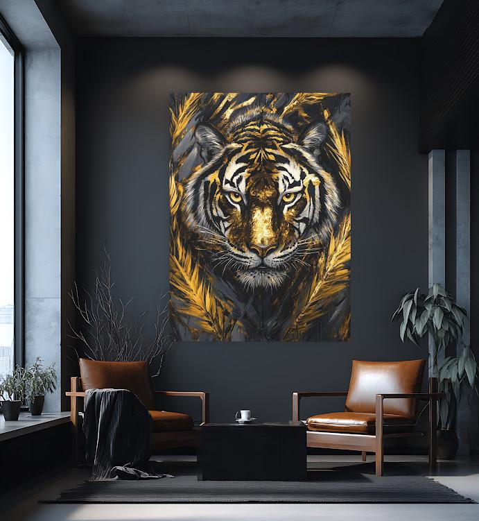 Golden Tiger Canvas Print, Animal Wall Art, Wildlife Home Decor — Framed Print wall art