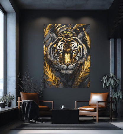 Golden Tiger Canvas Print, Animal Wall Art, Wildlife Home Decor — Framed Print wall art