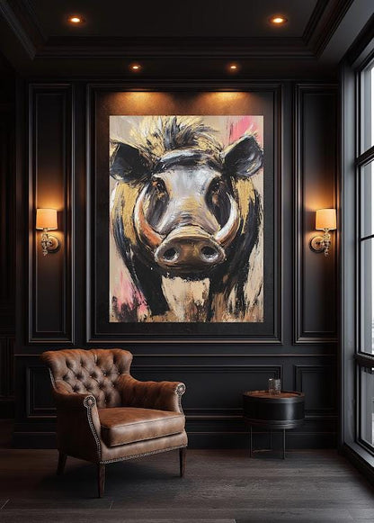 Warthog Canvas Wall Art | Wild Boar Painting | Rustic Animal Decor | Bold Farmhouse Animal Art | Large Jungle Pig Statement