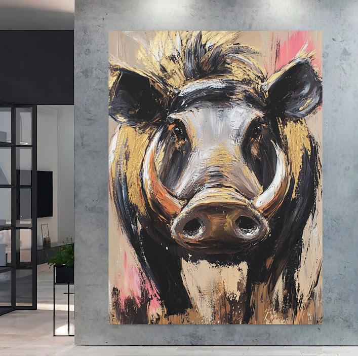 Warthog Canvas Wall Art | Wild Boar Painting | Rustic Animal Decor | Bold Farmhouse Animal Art | Large Jungle Pig Statement