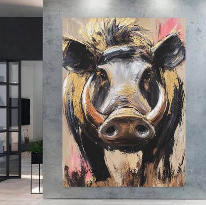 Warthog Canvas Wall Art | Wild Boar Painting | Rustic Animal Decor | Bold Farmhouse Animal Art | Large Jungle Pig Statement