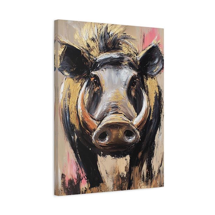 Warthog Canvas Wall Art | Wild Boar Painting | Rustic Animal Decor | Bold Farmhouse Animal Art | Large Jungle Pig Statement