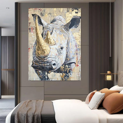 Gold Leaf Rhino Art Print | Modern Safari Wall Decor — Framed Print wall art