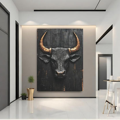 Rustic Bull Canvas Print | Abstract Farmhouse Decor | Masculine Skull Art — Framed Print wall art