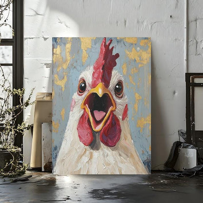 Funny Chicken Canvas Art | Quirky Farmhouse Animal Wall Print | Barnyard Country Decor | Whimsical Rooster Art | Southwest
