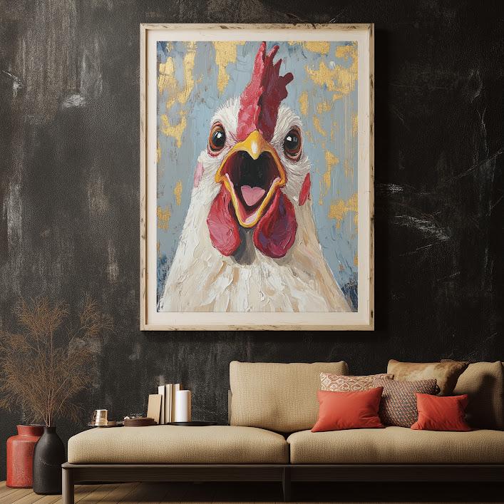 Funny Chicken Canvas Art | Quirky Farmhouse Animal Wall Print | Barnyard Country Decor | Whimsical Rooster Art | Southwest