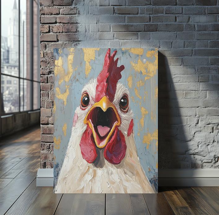 Funny Chicken Canvas Art | Quirky Farmhouse Animal Wall Print | Barnyard Country Decor | Whimsical Rooster Art | Southwest