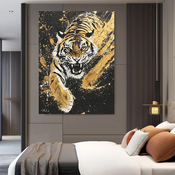 Golden Tiger Canvas Art, Animal Wall Decor, Wildlife Print — Framed Print wall art