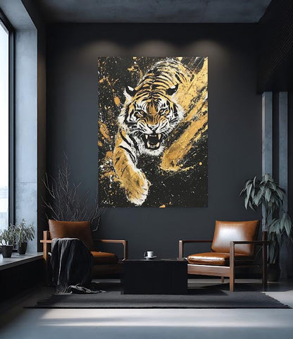Golden Tiger Canvas Art, Animal Wall Decor, Wildlife Print — Framed Print wall art