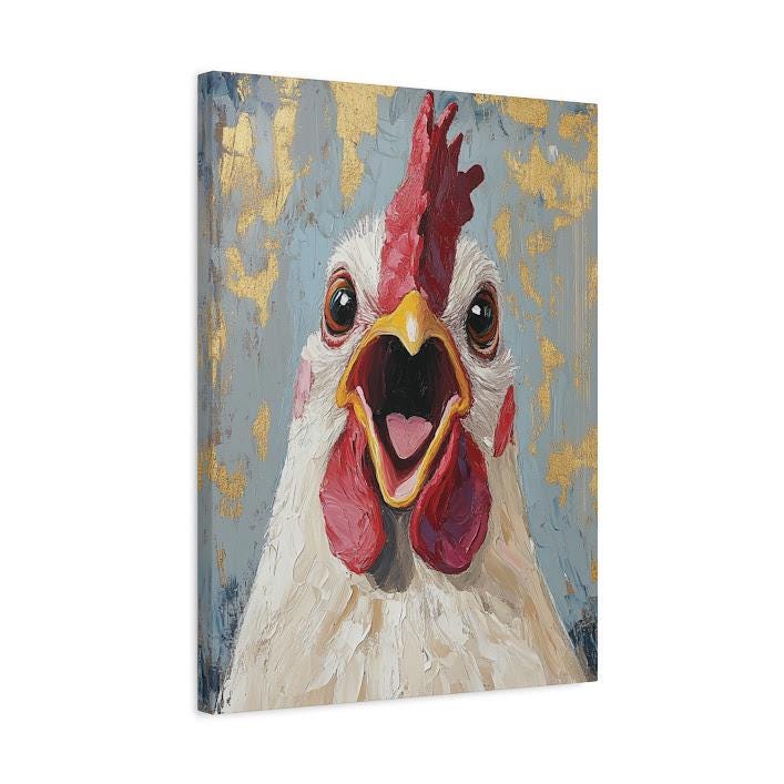 Funny Chicken Canvas Art | Quirky Farmhouse Animal Wall Print | Barnyard Country Decor | Whimsical Rooster Art | Southwest