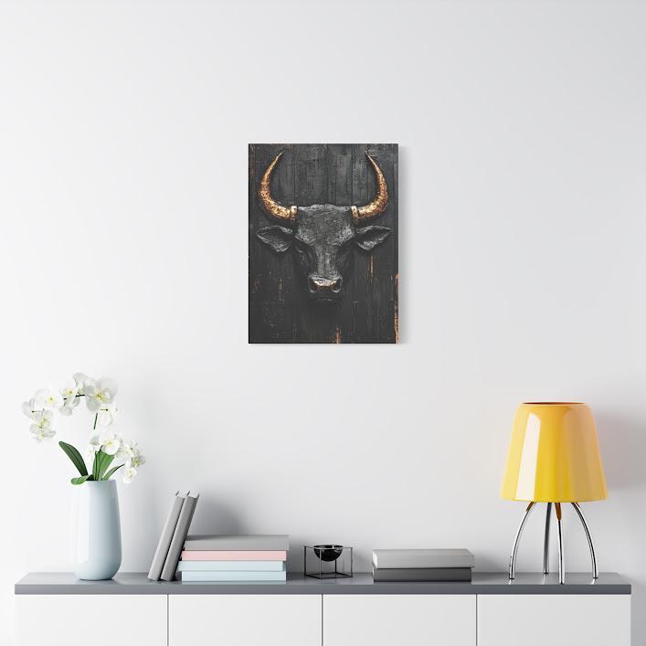 Rustic Bull Canvas Print | Abstract Farmhouse Decor | Masculine Skull Art — Framed Print wall art