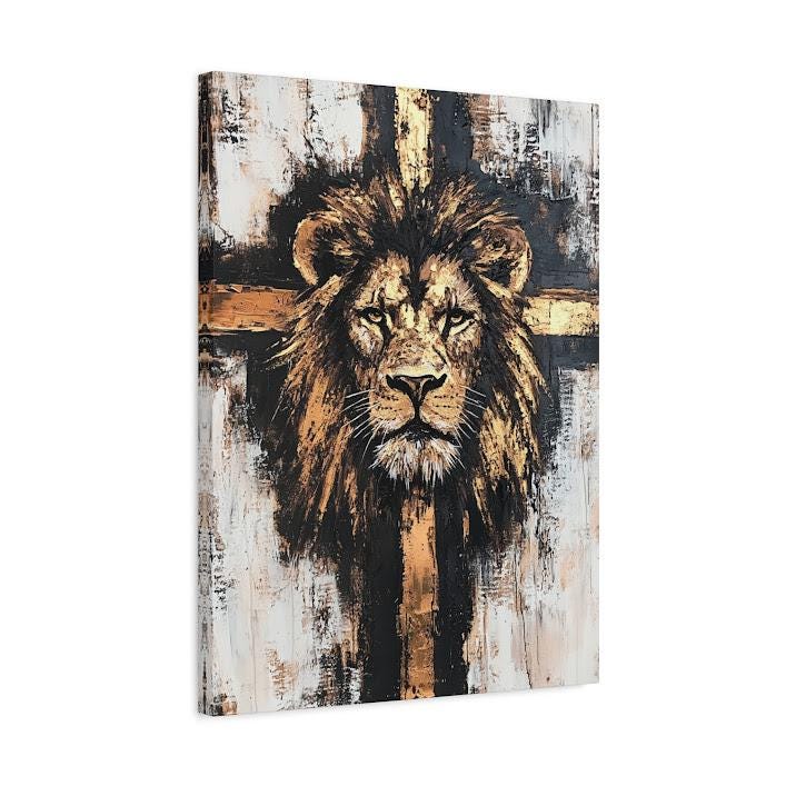 Lion of Judah Canvas Art | Christian Scripture Wall Print | Bible Verse Decor | Religious Painting | Jesus Art Hanging |