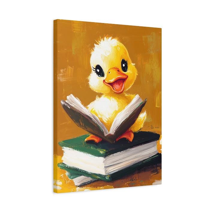 Reading Duck Art Print | Whimsical Animal Classroom Decor — Canvas wall art