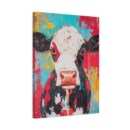 Colorful Highland Cow Canvas Print | Modern Farmhouse Wall Art | Large Rustic Animal Poster — Canvas wall art