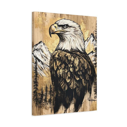 Bald Eagle Canvas Wall Art | Rustic Cabin Decor | Mountain Wall Art | Patriotic Gift | Large Living Room Bird Decor |