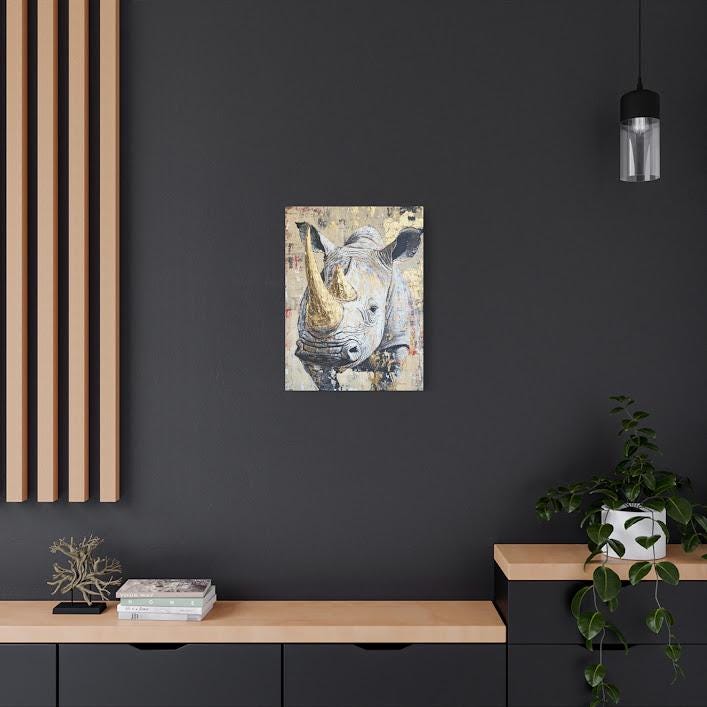 Gold Leaf Rhino Art Print | Modern Safari Wall Decor — Framed Print wall art