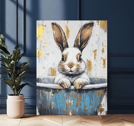 Vintage Easter Bunny Print | Rustic Animal Wall Art | Rabbit Painting | Farmhouse Home Decor | Vintage Nursery Poster | Bunny