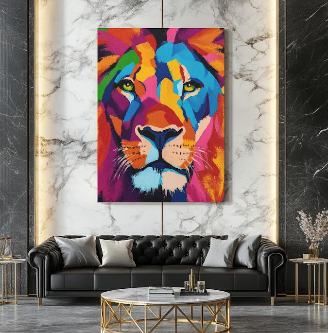 Colorful Abstract Lion Art Print | Modern Wildlife Decor — Framed Print wall art