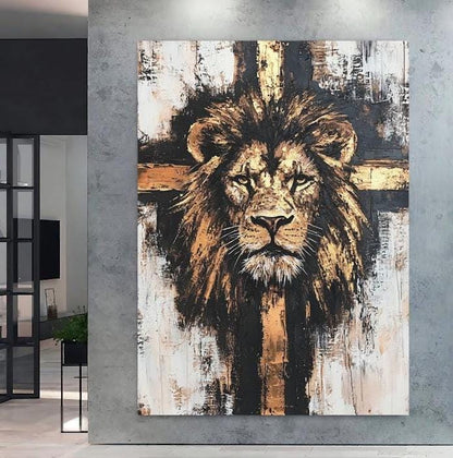 Lion of Judah Canvas Art | Christian Scripture Wall Print | Bible Verse Decor | Religious Painting | Jesus Art Hanging |