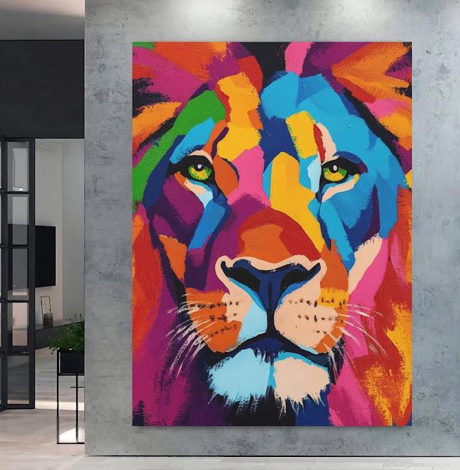Colorful Abstract Lion Art Print | Modern Wildlife Decor — Poster wall art