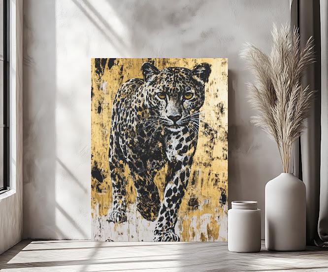 Leopard Canvas Art | Bold Gold Animal Print, Jungle Decor — Framed Print wall art