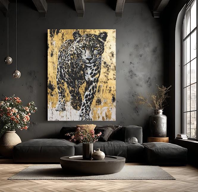 Leopard Canvas Art | Bold Gold Animal Print, Jungle Decor — Framed Print wall art