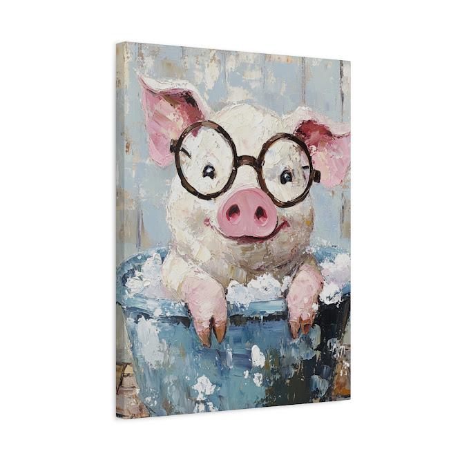 Pig in Bathtub Art | Farmhouse Animal Canvas or Poster — Canvas wall art