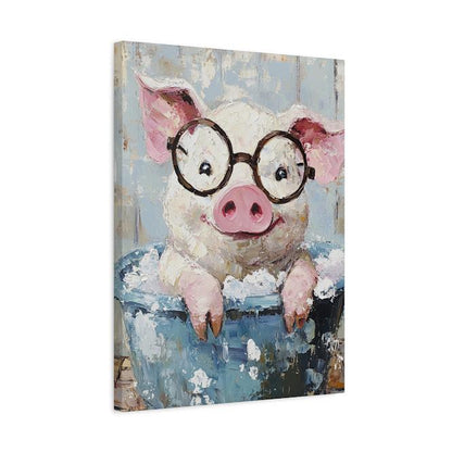 Pig in Bathtub Art | Farmhouse Animal Canvas or Poster — Canvas wall art