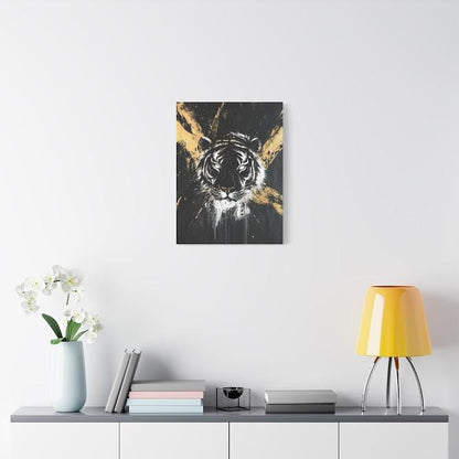 Black and Gold Tiger Art | Modern Jungle Canvas Print | Big Cat Poster — Framed Print wall art