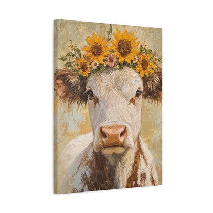 Sunflower Cow Canvas Print, Farmhouse Animal Wall Art, Rustic Home Decor — Canvas wall art