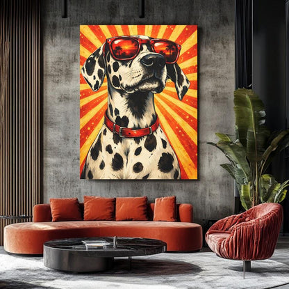Funky Dalmatian Canvas | Dog with Sunglasses | Retro Pop Art Pet Print — Framed Print wall art