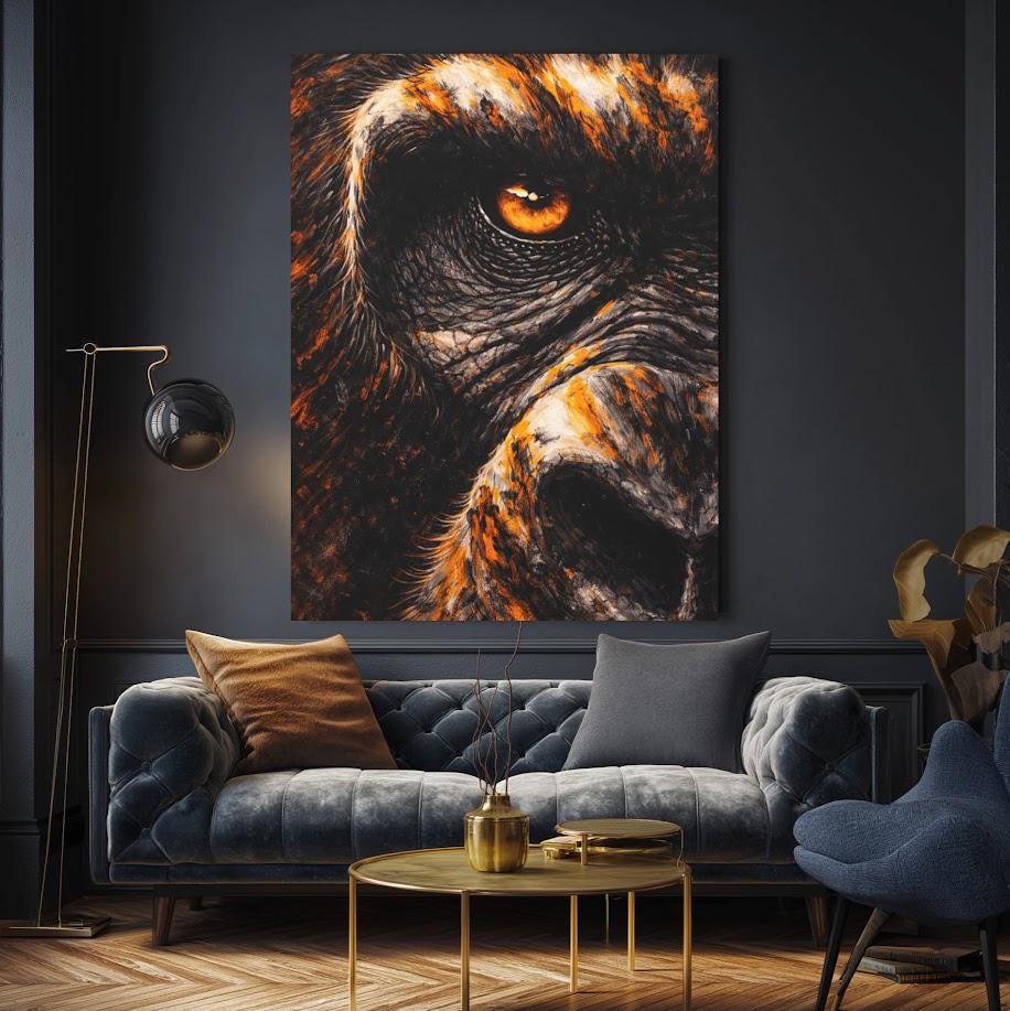 Gorilla Wall Art | Abstract Monkey Canvas Print | Masculine Man Cave Decor — Framed Print wall art
