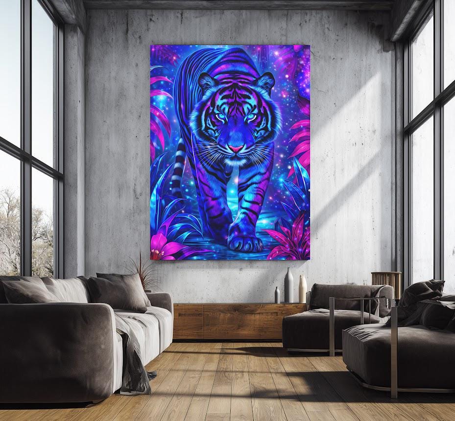 Neon Tiger Wall Art | Psychedelic Jungle Canvas | Colorful Animal Print | Tropical Big Cat Artwork — Canvas wall art