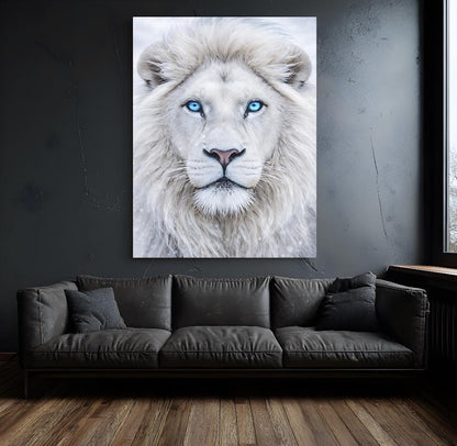White Lion Wall Art | Majestic Wildlife Canvas Print, Big Cat Decor (Poster) — Framed Print wall art