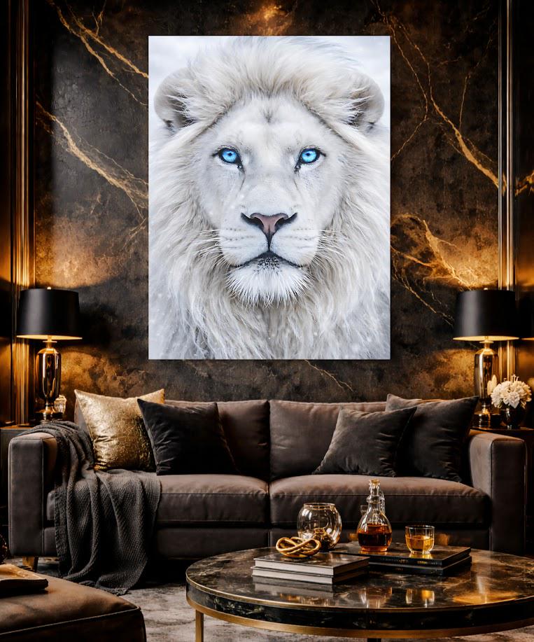 White Lion Wall Art | Majestic Wildlife Canvas Print, Big Cat Decor (Poster) — Framed Print wall art