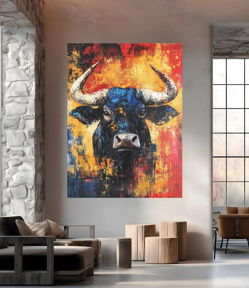 Abstract Bull Canvas Print | Colorful Animal Wall Art, Modern Farmhouse Decor — Canvas wall art