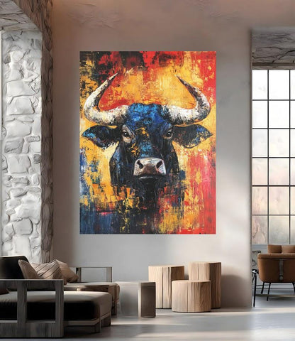 Abstract Bull Canvas Print | Colorful Animal Wall Art, Modern Farmhouse Decor — Canvas wall art