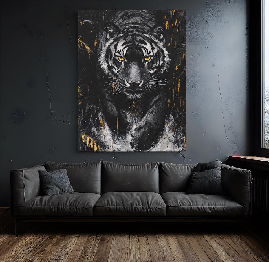 Tiger Canvas Print, Dark Safari Animal Decor, Big Cat Poster — Framed Print wall art