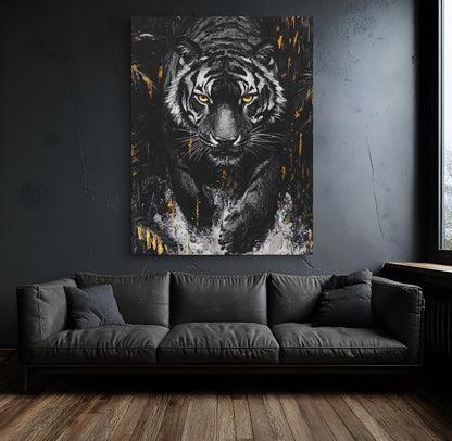 Tiger Canvas Print, Dark Safari Animal Decor, Big Cat Poster — Framed Print wall art
