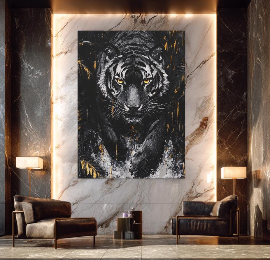 Tiger Canvas Print, Dark Safari Animal Decor, Big Cat Poster — Framed Print wall art