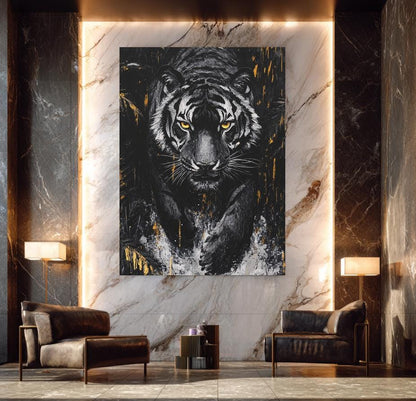 Tiger Canvas Print, Dark Safari Animal Decor, Big Cat Poster — Framed Print wall art