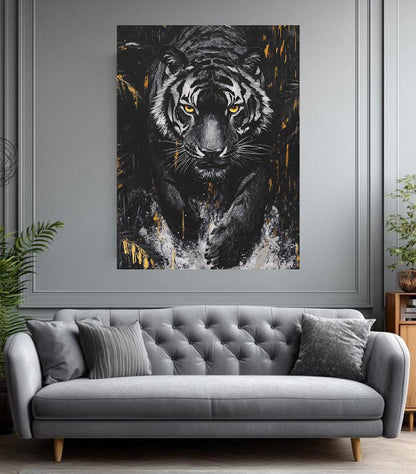 Tiger Canvas Print, Dark Safari Animal Decor, Big Cat Poster — Framed Print wall art