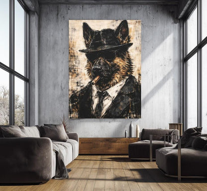 German Shepherd Mafia Wall Art | Gangster Dog Canvas Print | Custom Pet Painting | Man Cave Gift for Him | Mobster Print —