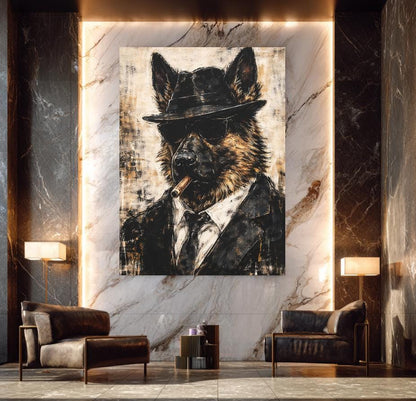 German Shepherd Mafia Wall Art | Gangster Dog Canvas Print | Custom Pet Painting | Man Cave Gift for Him | Mobster Print —