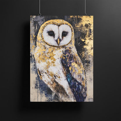 Golden Owl Wall Art | Abstract Bird Canvas | Modern Animal Decor | Luxury Artwork | Woodland Nursery Print — Framed Print