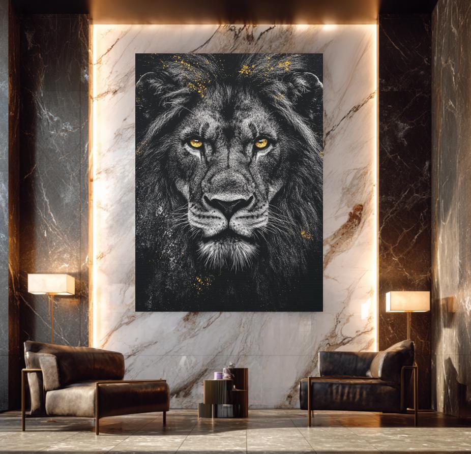 Black & White Lion Art | Canvas or Poster | Luxury Animal Portrait | King of the Jungle Print | Masculine Gift for Him |