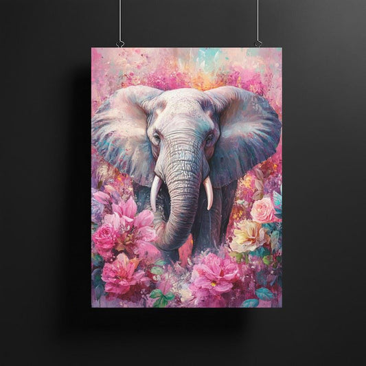 Pink Elephant Nursery Decor | Floral Safari Wall Art | Watercolor Girl Room Print | Whimsical Animal Canvas | Baby Shower