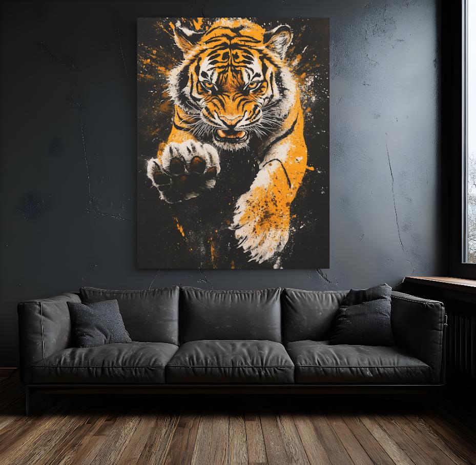 Tiger Wall Art | Fierce Wildlife Canvas or Poster Print | Jungle Animal Decor — Framed Print wall art