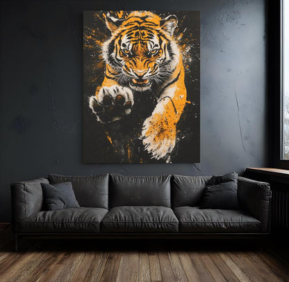 Tiger Wall Art | Fierce Wildlife Canvas or Poster Print | Jungle Animal Decor — Framed Print wall art